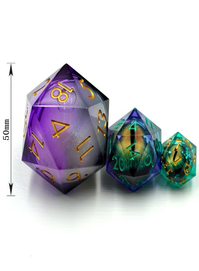نرد ماي وين العملاق ذو النواة السائلة 50 مم، نرد حاد الحواف مصنوع يدويًا لألعاب Dungeons and Dragons مع علبة هدايا. نرد جامبو متعدد الأوجه D20 بحجم 50 مم لألعاب تقمص الأدوار (أسود بنفسجي سائل-1) للأعمار من 15 عامًا فما فوق - Image 3
